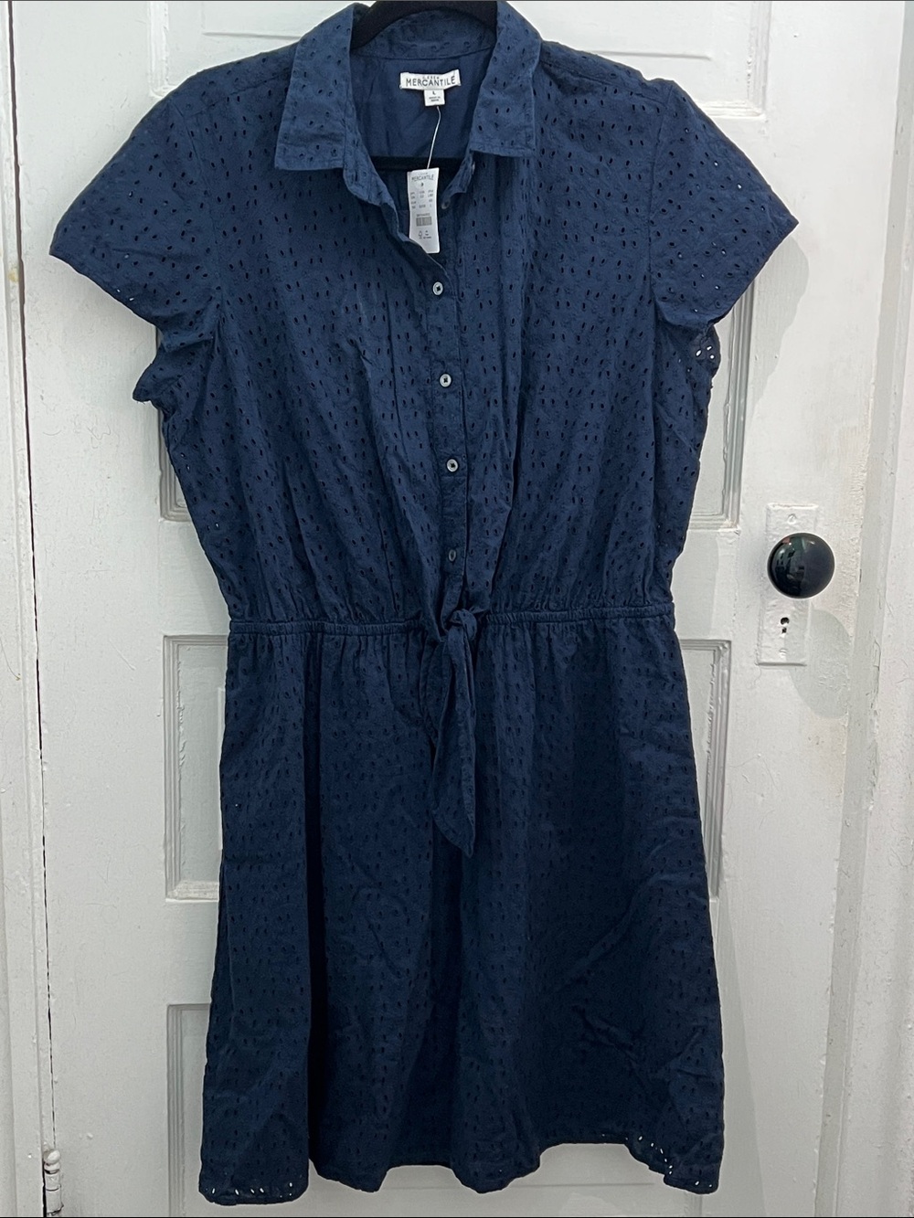 J. Crew Merchantile Navy Eyelet Button-Front Shirt Dress Size L